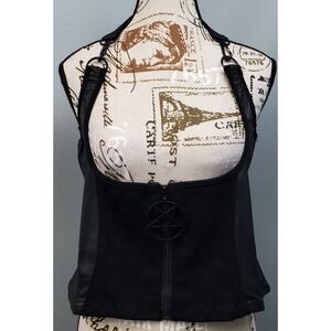 Killstar Gothic Goth Punk Wasteland Vest Womens XL Black Corset Pentagram Zip-Up